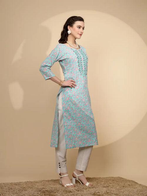 Firozi Cotton Regular Fit Kurta For Women