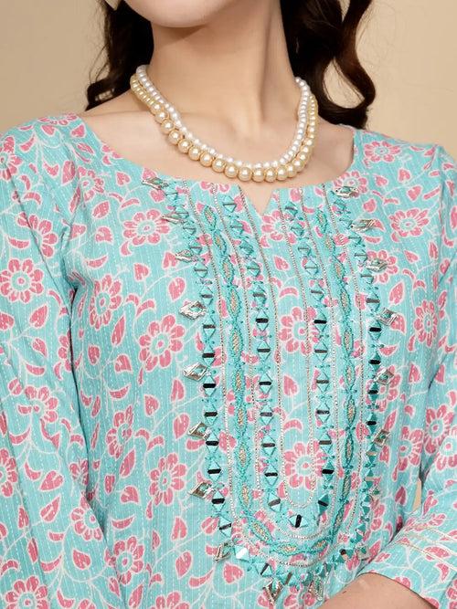 Firozi Cotton Regular Fit Kurta For Women