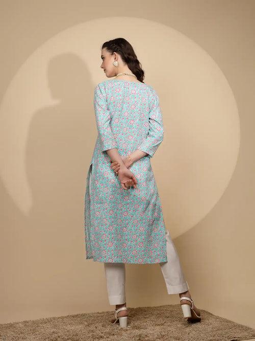 Firozi Cotton Regular Fit Kurta For Women