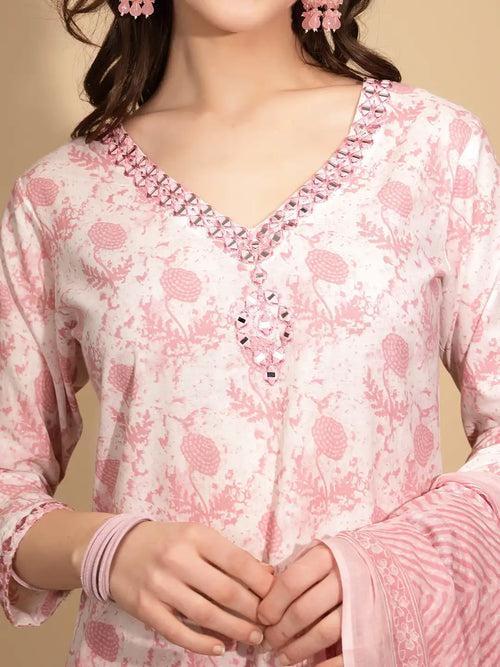 Pink Cotton Regular Fit Suit Set For Women