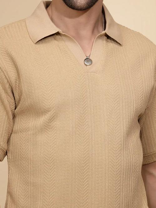 Khaki Polycotton Regular Fit T-Shirt For Mens