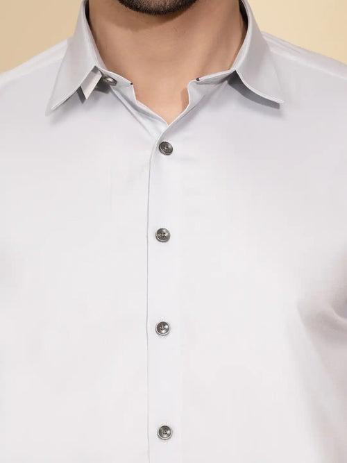 Grey Cotton Blend Regular Fit Shirt For Men