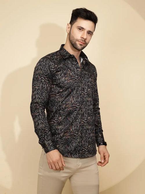 Black Cotton Regular Fit Shirt For Mens