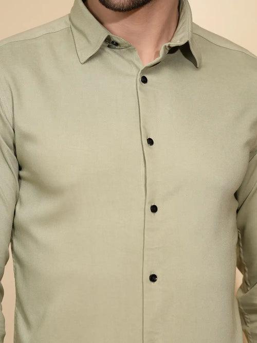 Olive Polyester Blend Tailored Fit Shirt For Men