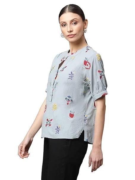 Sky Cotton Regular Fit Blouson Top For Women