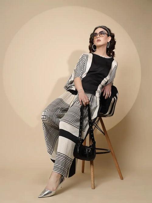Black Polyester Blend Regular Fit Co-Ord Set For Women