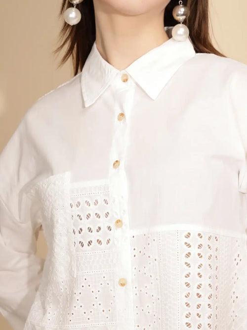 White Cotton Regular Fit Shirt For Women