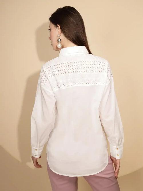 White Cotton Regular Fit Shirt For Women