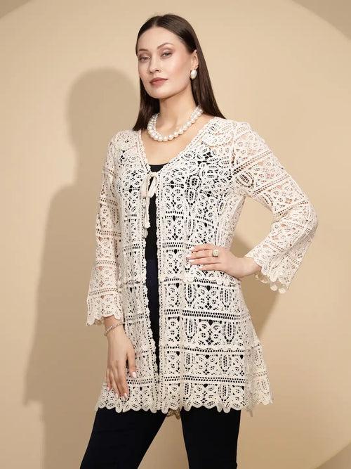 Beige Cotton Blend Regular Fit Shrug For Women