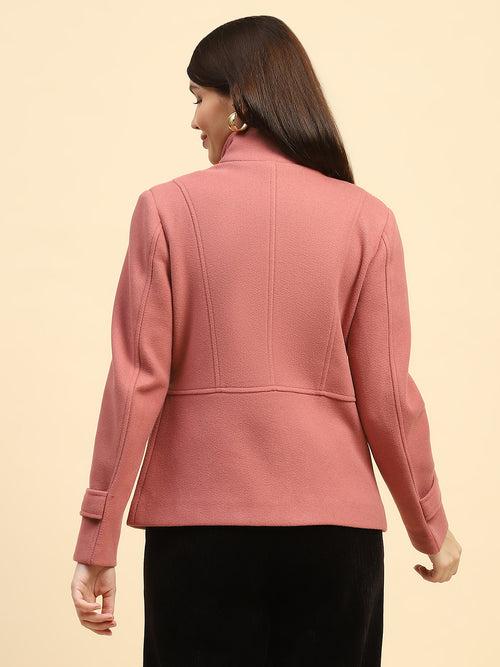 Onion Pink Solid Poly Blend Relaxed Fit Jacket