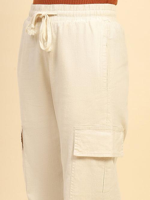 Natural Solid Cotton Blend Relaxed Fit Lower