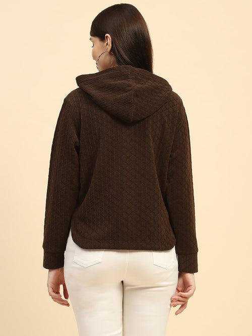 Coffee Solid Poly Blend Relaxed Fit Sweatshirt