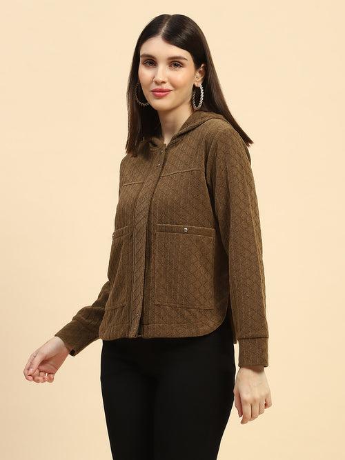 Tan Brown Solid Poly Blend Relaxed Fit Sweatshirt