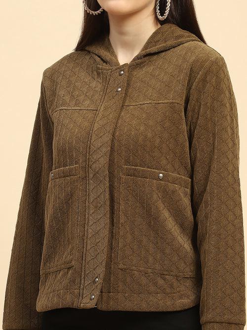 Tan Brown Solid Poly Blend Relaxed Fit Sweatshirt