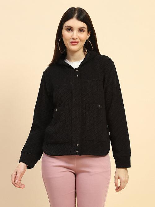 Black Solid Poly Blend Relaxed Fit Sweatshirt