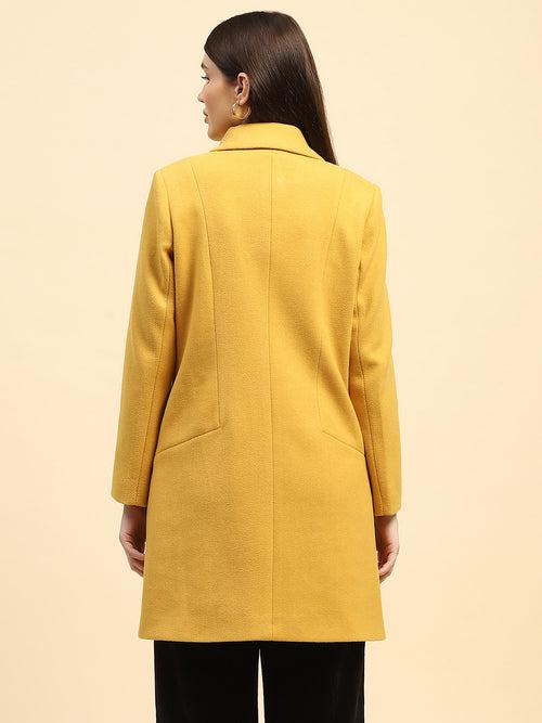 Mustard Solid Poly Blend Relaxed Fit Long Coat