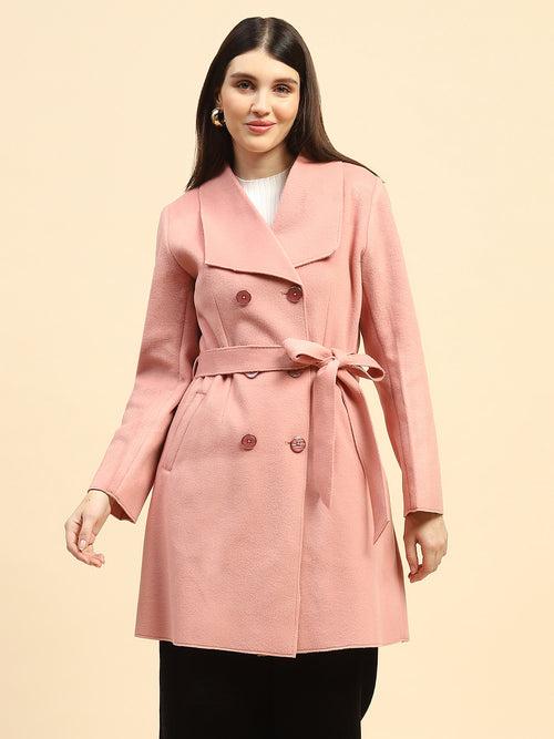 Dusty Pink Solid Poly Viscose Relaxed Fit Coat