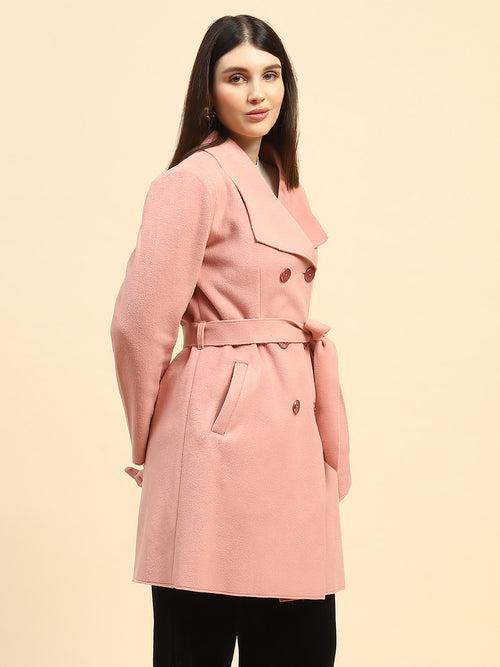 Dusty Pink Solid Poly Viscose Relaxed Fit Coat