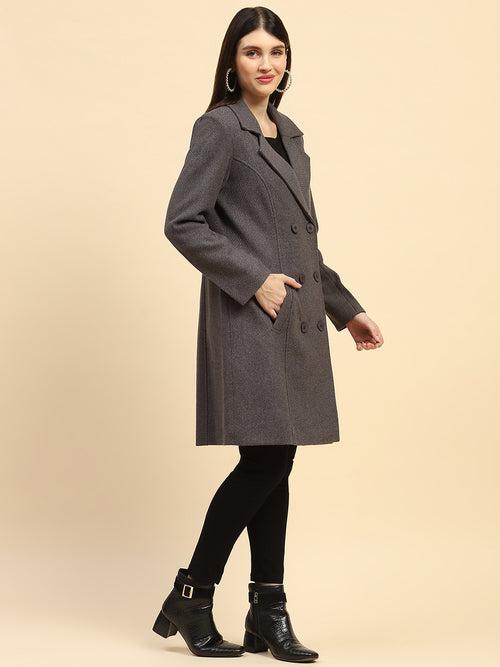 Dark Grey Solid Poly Blend Relaxed Fit Long Coat