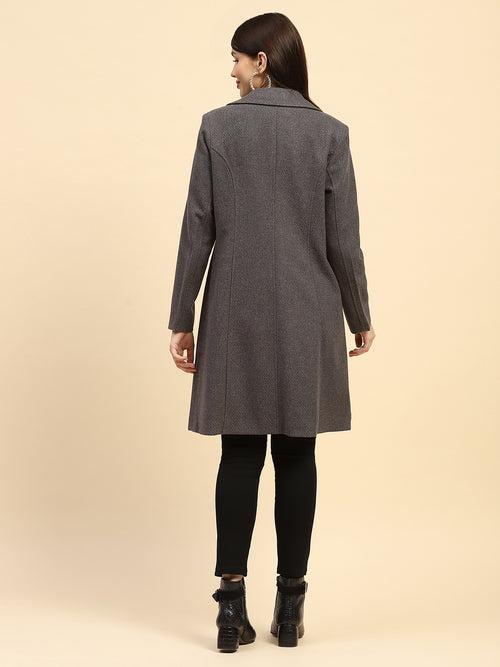 Dark Grey Solid Poly Blend Relaxed Fit Long Coat