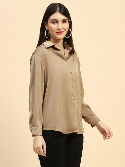 Champagne Solid Poly Blend Relaxed Fit Shirt