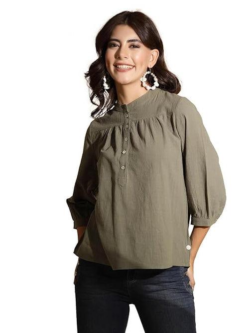 Women's Solid Round Neck Blouson Top