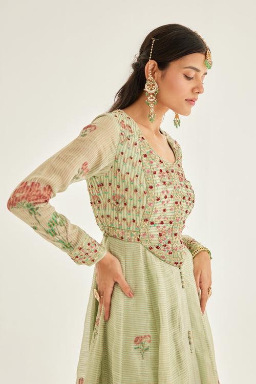 Smoke Green Anarkali Set