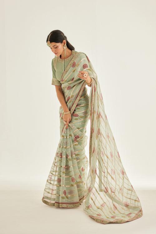 Smoke Green Saree Set