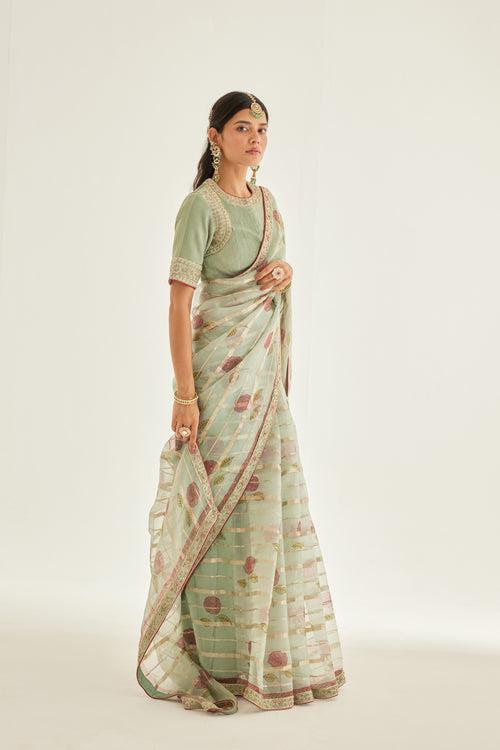 Smoke Green Saree Set