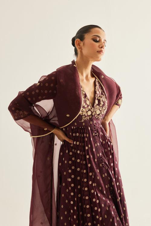 Wine Anarkali Set