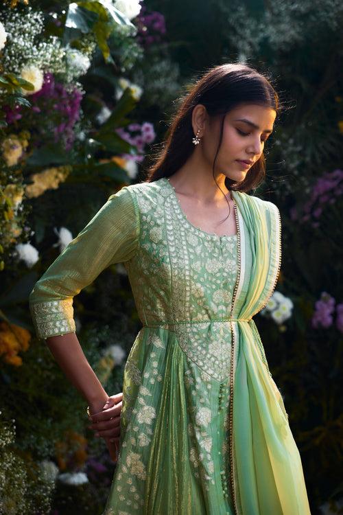 Mist Green Anarkali Set.