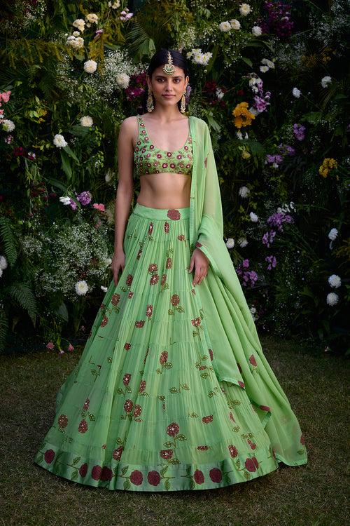 Macaw Green Lehenga Set.