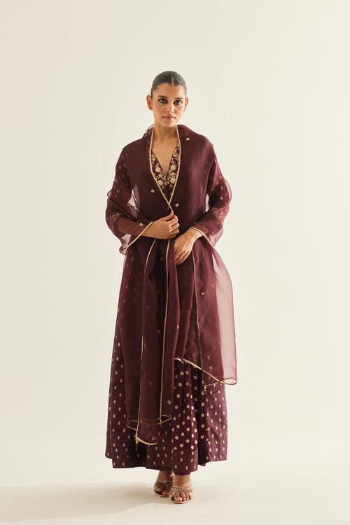 Wine Anarkali Set