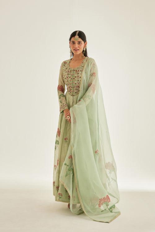 Smoke Green Anarkali Set