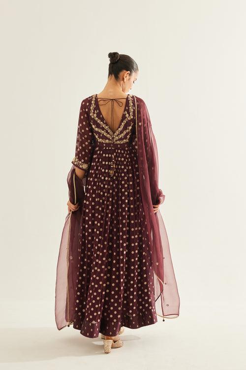 Wine Anarkali Set