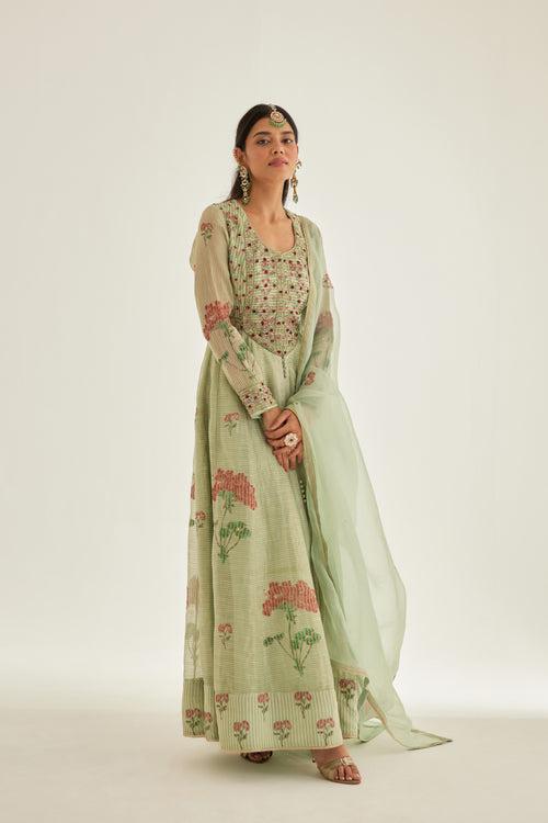 Smoke Green Anarkali Set