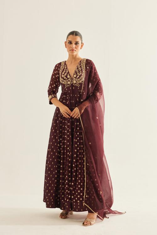 Wine Anarkali Set