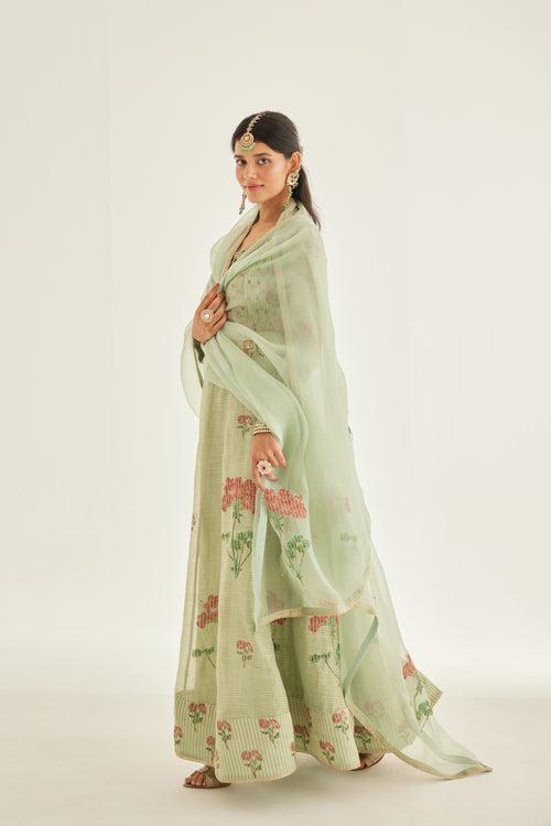 Smoke Green Anarkali Set