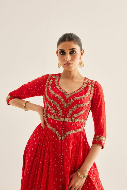 Red Anarkali Set