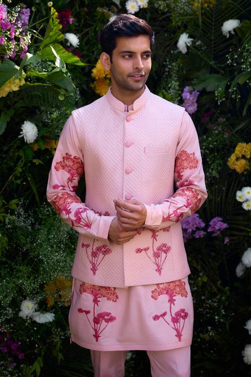 Cloud Pink Kurta & Waistcoat Set.