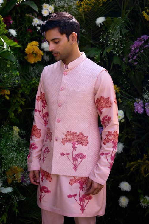 Cloud Pink Kurta & Waistcoat Set.