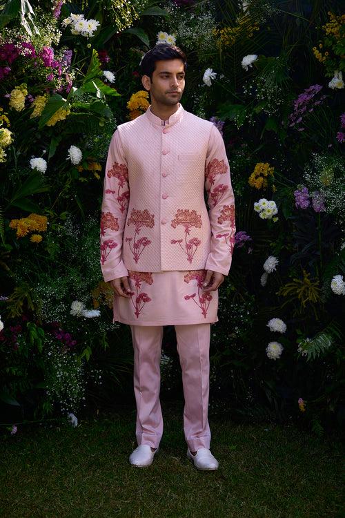 Cloud Pink Kurta & Waistcoat Set.