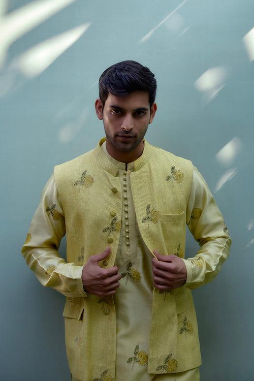 Canary Yellow Waistcoat & Kurta Set.