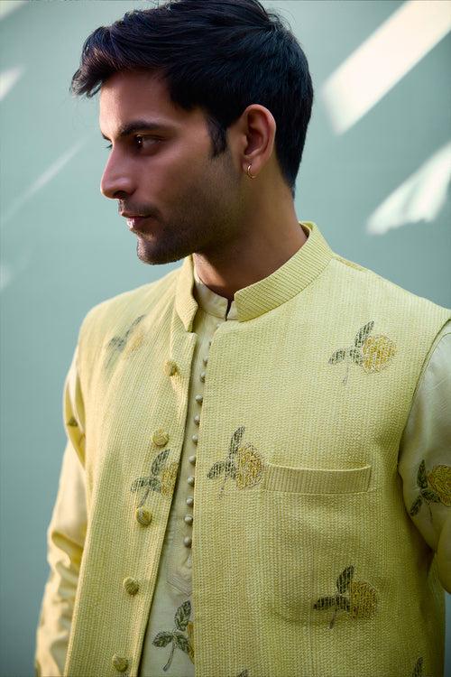 Canary Yellow Waistcoat & Kurta Set.