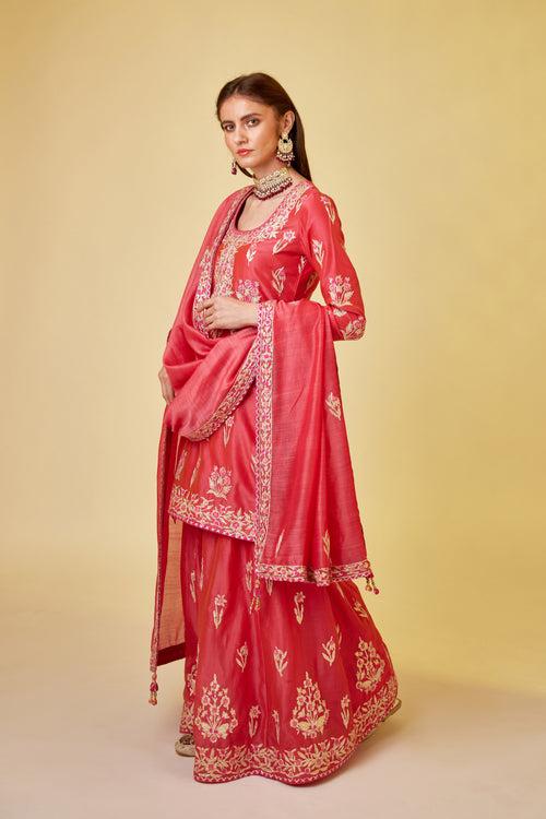 Scarlet Red Sharara Set.