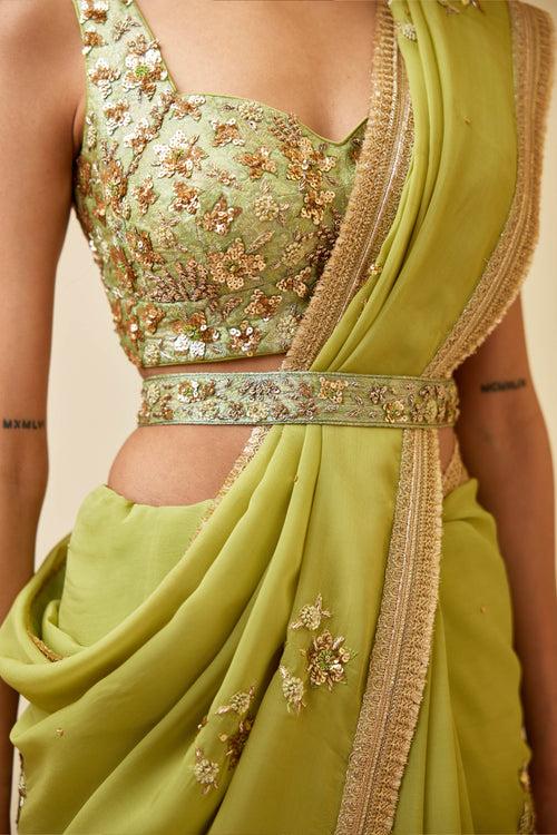 Olive Green Saree Set.