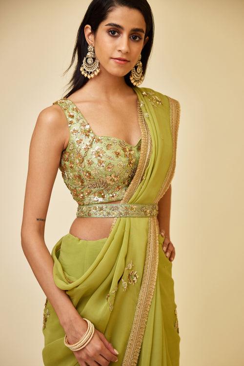 Olive Green Saree Set.