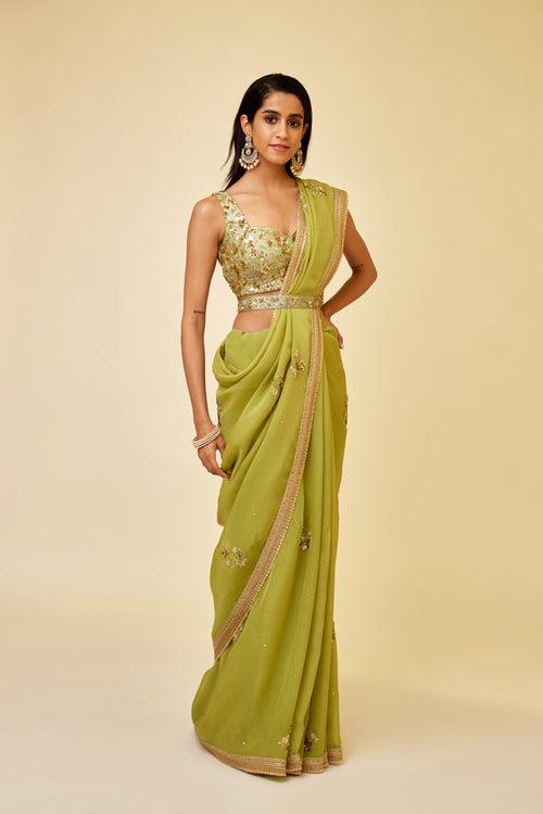 Olive Green Saree Set.