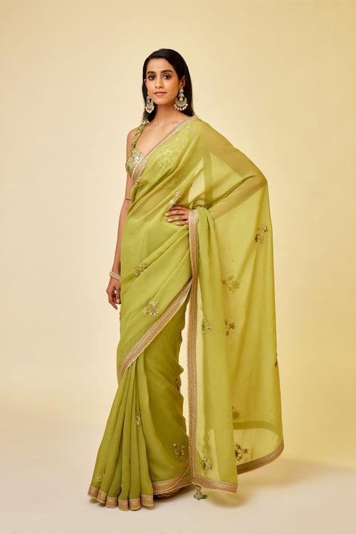 Olive Green Saree Set.