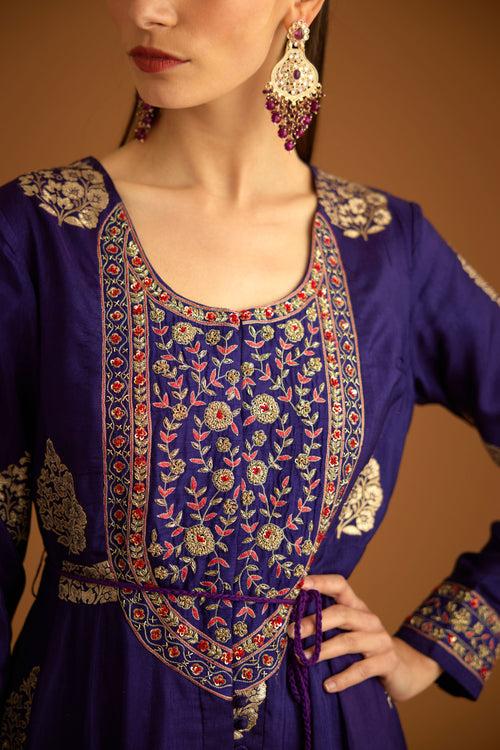 Dark Purple Anarkali Set.